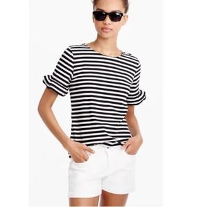 J. Crew Striped Ruffle Sleeves Tee Shirt Tops